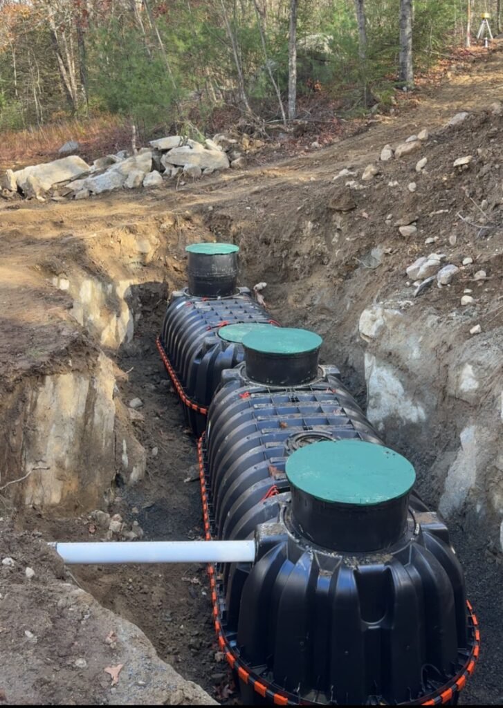 Underground septic tank installation at residential property